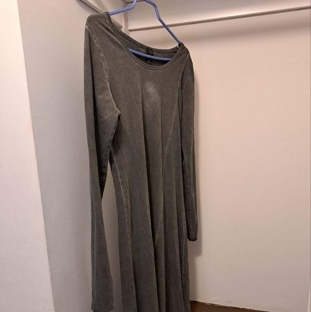 Black Gray Asymmetrical Bell Sleeve A-Line Dress